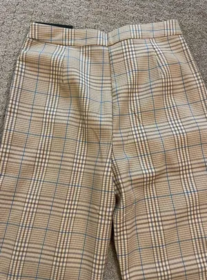NWT- Lulus Brown & Cream Plaid High Waist Pleat Pants thumbnail 7
