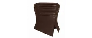 Chocolate Brown Faux Leather Ruched Tube Top Y2K Going Out M thumbnail 3