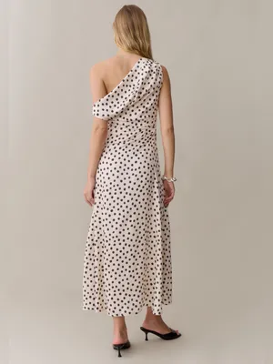 NWT Few Moda Verity Dress size 4 cream black polka dots midi off shoulder o.p.t thumbnail 4
