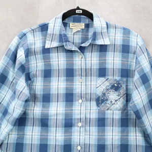 Teddi Blue Plaid Flannel Western Long Sleeve Button Up VTG College Petite Small‎ thumbnail 3