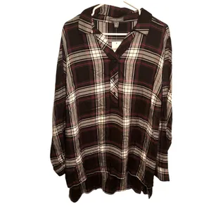 Alexander Jordan Womens Plus‎ Sz 1X Half Button Plaid Shirt Black Green Long Slv thumbnail 2