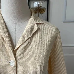 Vintage 50s Yellow Seersucker Stripe Blouse Skirt Outfit Mix and Match XS thumbnail 3