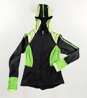 Lululemon Scuba Hoodie Jacket Size‎ 8 Black Green Colorblock Full Zip Pockets thumbnail 1
