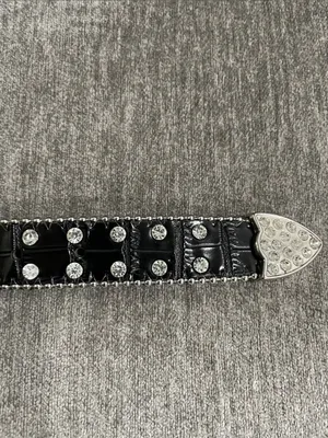 Western Leather Black Studded Rhinestone Embellished Statement Belt Size S/M thumbnail 5