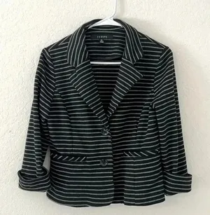 Sandro Studio blazer jacket black striped stretchy buttons petite medium‎ chic thumbnail 1