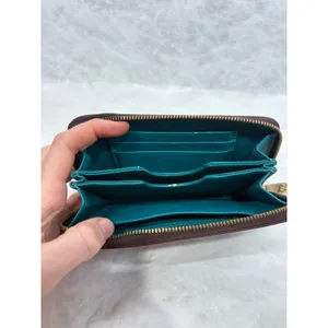 Fossil Logan Zip Around Clutch Wallet Burgundy Leather Teal Interior Wristlet thumbnail 7