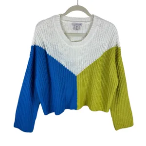 Sincerely Jules Blue Green Cream Long Sleeve Oversized Chunky Knit Sweater Large thumbnail 2