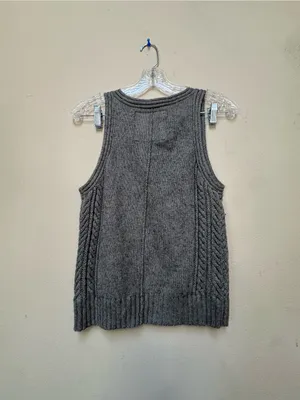 American Eagle Gray Cotton Wool Sweater Tank Cable Knit V Neck Medium thumbnail 2