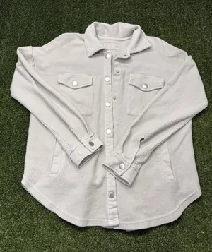 Altar'd State Shacket Corduroy Top Small Oversized Snap Pockets Ivory Cream thumbnail 1