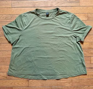SHEIN Olive Green Cropped Short Sleeve T-Shirt Womens Size L Minimalist Basic thumbnail 1