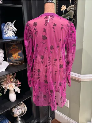 Free People Cecelia Sheer Embroidered Mini Dress – Fuchsia – Size XS thumbnail 8