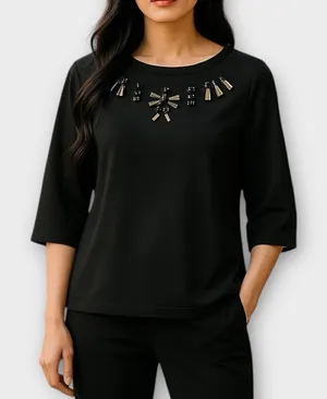Ann Taylor Black Jewel Neck 3/4 Sleeve Blouse Size Medium thumbnail 1