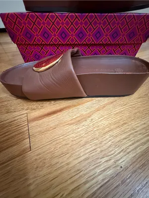 TORY BURCH Patos Disc Nappa Leather Platform Slide Sandals Size 7 M Burnt Cuoio thumbnail 6