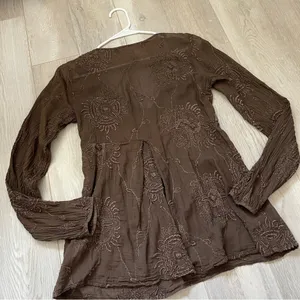 Burning Torch Top y2k boho hippie embroidered womens Brown (small) thumbnail 4