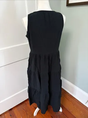 J. Crew Factory Black Sleeveless Tiered Midi Dress Gauzy Cotton Size 8 thumbnail 4