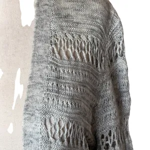 LOFT Outlet Cardigan Women Medium Grey‎ Open Knit Pointelle Longline Sweater thumbnail 8