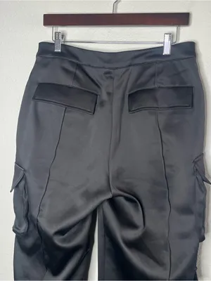 House of CB Black Satin Cargo Daria Straight Leg Trouser Pants Size Large Tall thumbnail 5