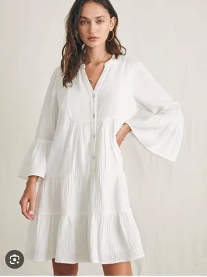 Faherty White Cotton Gauze Tiered Mini Dress thumbnail 1