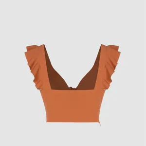 Cider Terracotta Ruffle Sleeve Crop Top thumbnail 3