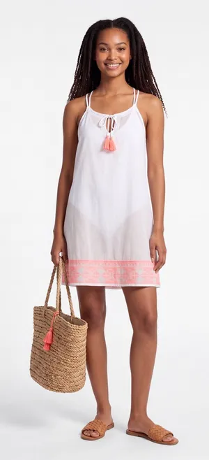 Artisan NY Boho Cotton Resortwear Sundress Swim Cover-Up Pink Tassel vacation thumbnail 1