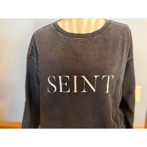 SEINT Womens Cropped‎ Acid Wash Charcoal Gray Crewneck Sweatshirt Comfort Size M thumbnail 4