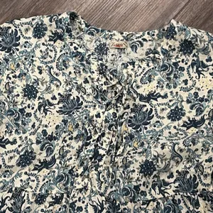 Faherty Womens Salinas Jacobean Top S Floral Lace Up Linen Floaty Blue Aviary thumbnail 8