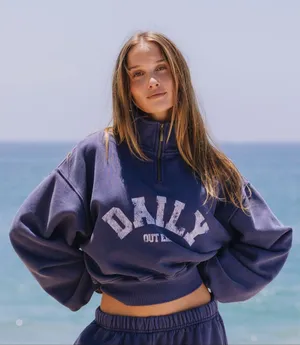 Daily Drills Cropped Half-Zip Sweatshirt in Navy thumbnail 1