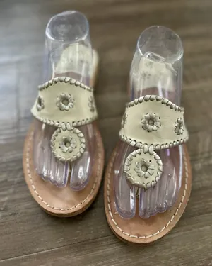 Jack Rogers Westport Navajo Thong Sandal Size 9 Glazed Biscuit Whipstitch Slide thumbnail 1