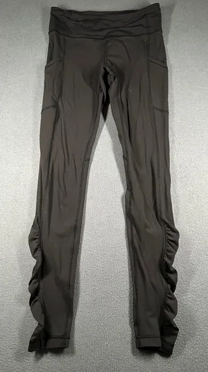 Lululemon Speed Tight III Ruched Leggings Womens 4 Black‎ Pull On Pockets thumbnail 1