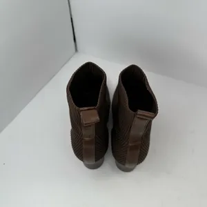 Joie Brown Ribbed Sock Knit Ankle Boots Sz 8 Block Heel Sweater Bootie Chic thumbnail 5