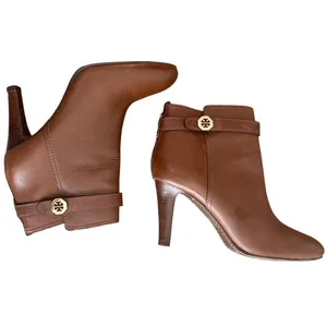Tory Burch Cognac Leather Logo Strap Ankle Booties Stiletto Heel Size 8 thumbnail 8