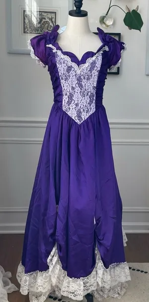 Vintage 80s Zum Zum Purple Little Bo Peep Prom Dress M 8 10 thumbnail 1