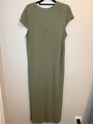 Jessica Simpson Brees Olive Green Maxi T-Shirt Dress L Side Slit Casual thumbnail 2