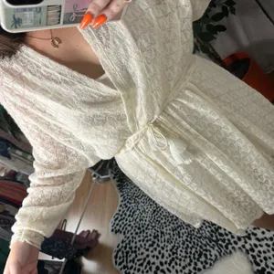 Free People Lace Sheer Long Sleeve Mini Dress Cream Size Small thumbnail 3