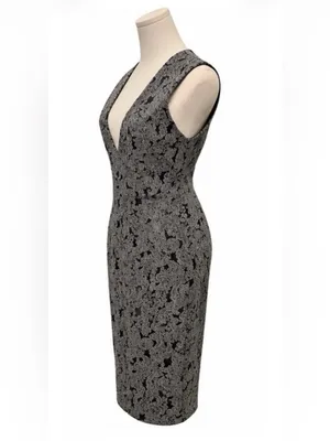 Alice + Olivia Gray Black Brocade Lace V-Neck Sheath Dress Medium thumbnail 2