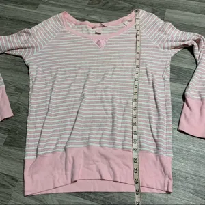 Victoria’s Secret light pink white silver striped Long Sleeve PJ Top; Medium thumbnail 6