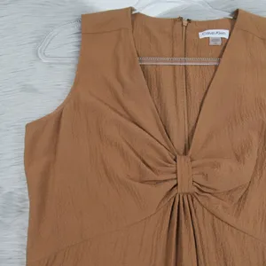 CALVIN KLEIN Gauze Knot Front Sleeveless Midi Dress In Luggage Women's Size 10 thumbnail 5
