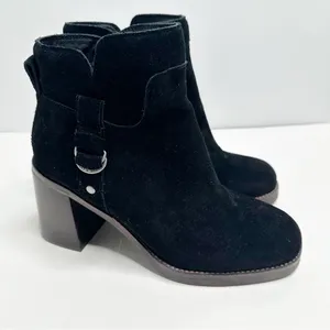 Lucky Brand Sifon Black Suede Block Heel Ankle Boot Size 8 thumbnail 2
