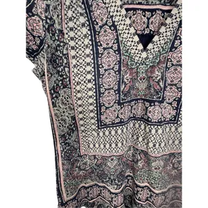 Lucky Brand Boho Patterned V-Neck High/Low Short Sleeve Shirt thumbnail 2