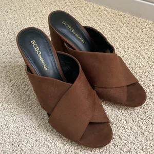 BCBGeneration Suede Chocolate Brown Mule Heels thumbnail 7
