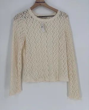 Loft cream lace long sleeve top large new thumbnail 1