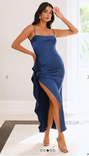 Saints & Secrets Navy Satin Maxi Dress Small thumbnail 1