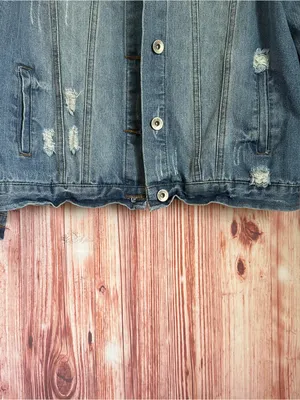 Ci Sono Blue Medium Wash Distressed Boyfriend Oversized Denim Jacket Size M thumbnail 6