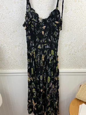 Free People Isla Black Floral Shoulder Tie Midi Dress - Size - Medium thumbnail 4