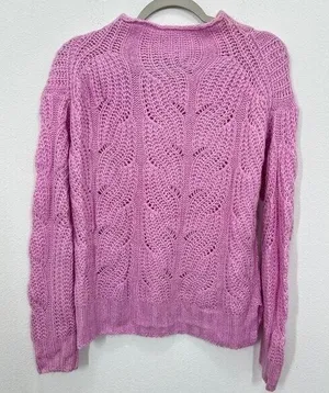 J. Crew Women's XS Sweater Pointelle Cable Knit Pink Alpaca‎ Blend Mockneck thumbnail 1