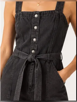 OAT New York NWT Black Denim Belted Wide Leg Jumpsuit thumbnail 2
