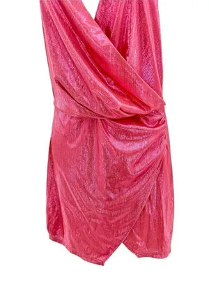 New Superdown Missie Wrap Front Mini Dress Medium Pink Metallic Party Barbiecore thumbnail 4