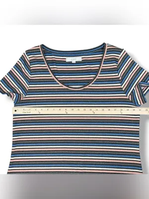 Loft Striped Shimmer Knit Midi Tee Shirt Dress Pink Blue Grey Metallic Size XL thumbnail 11