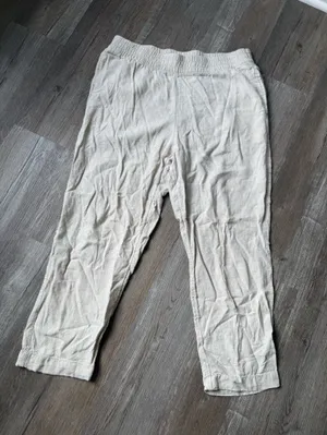 Old Navy Relaxed Linen Beach Pants Lounge Pants High Rise Straight Leg Beige Tan thumbnail 4