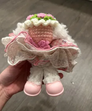 White Plush Bunny Doll with Pink Accents and Crocheted Flower thumbnail 3